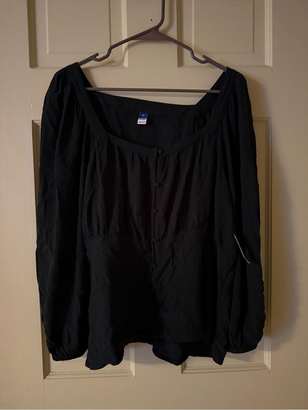 Old Navy Dark Green Scoop Neck Button-Front Blouse